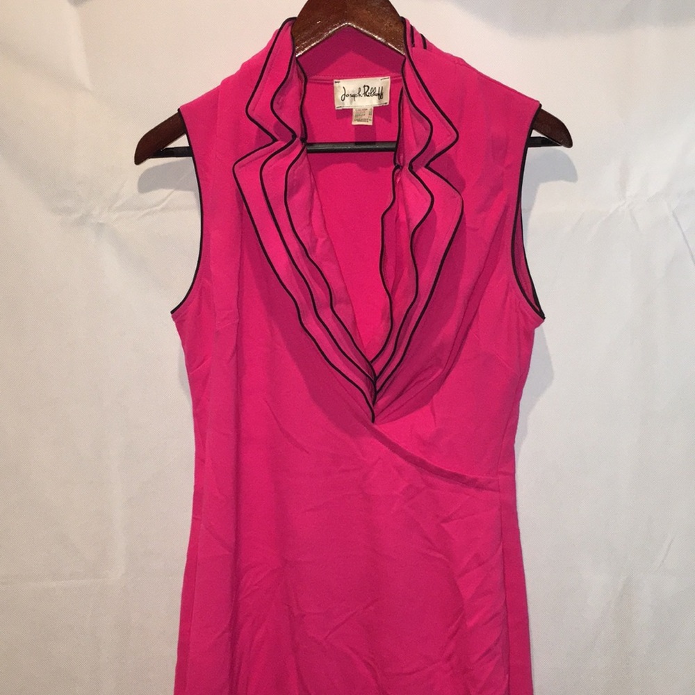 Joseph Ribkoff Hot Pink Sleeveless Ruffle-Trim Dress